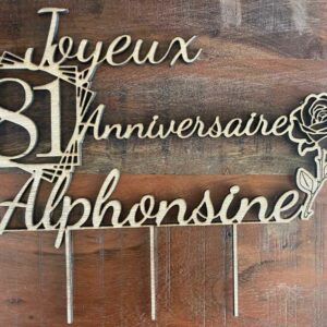 Cake Topper Personnalisé en Bois anniversaire