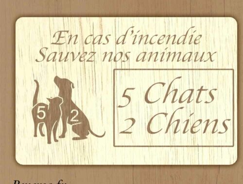 Plaque avec la liste des animaux en cas d'incendie rectangle