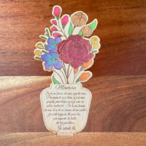 Plaques en bois aux styles divers , pot avec fleurs spécial fête des mères